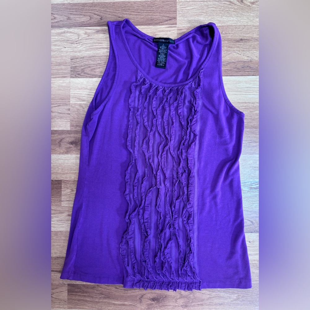 Design History Women’s Purple Ruffle Front Tank Top Size Large